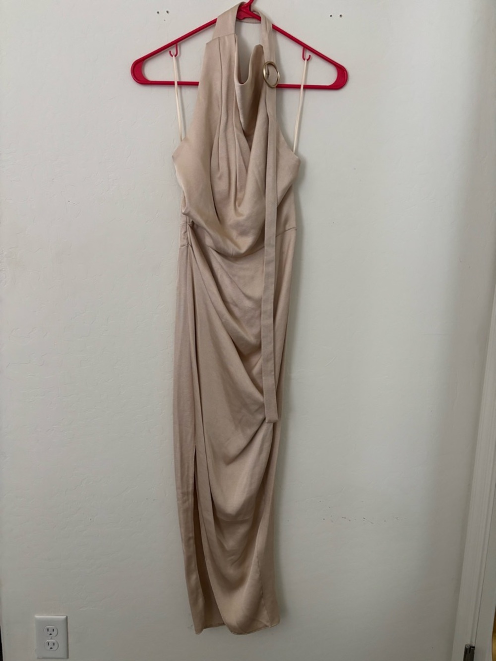 ASOS Nude Beige Halter Draped Maxi Dress Size 2 Open Back Formal